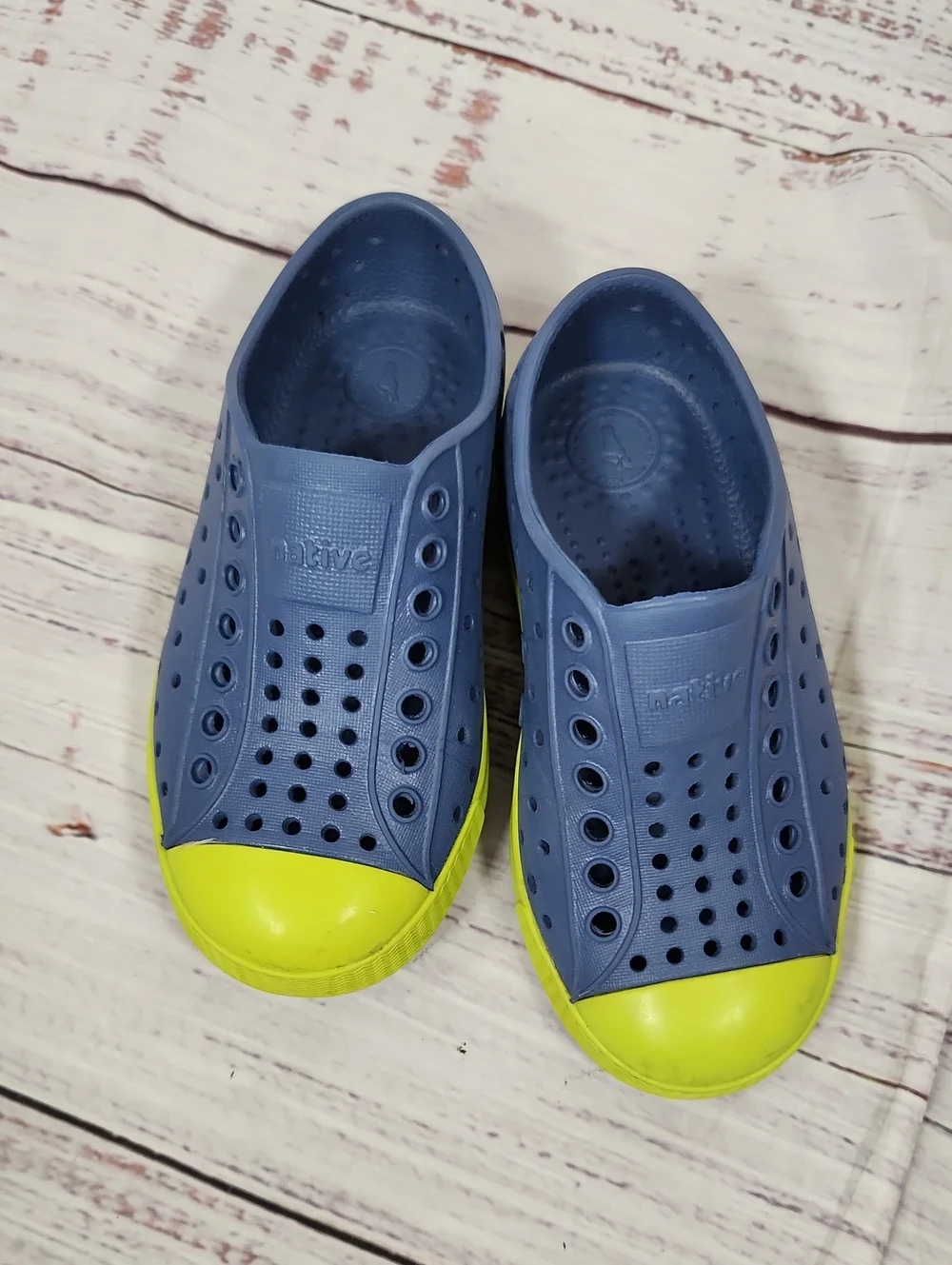 Native Kids Jefferson Slip-On Water Shoes in Blue and Neon Yellow
